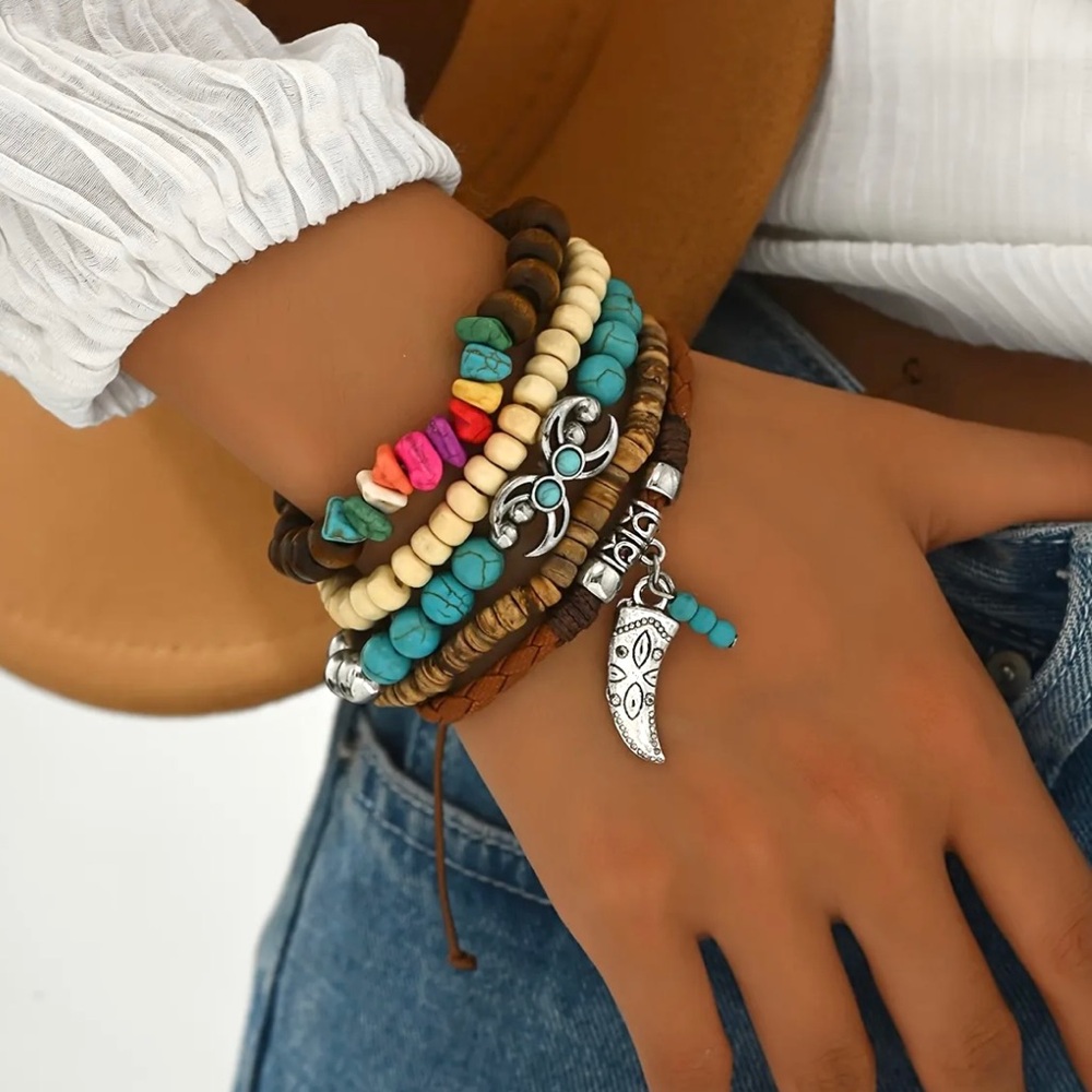 🔴 5 for $10 ONE Elegant Bluish Gray Wooden Beaded Bracelet - Picture 14 of 16